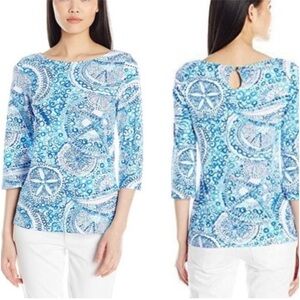 Lilly Pulitzer Waverly Top Resort White Midnight Blues Large Vacation Resortwear